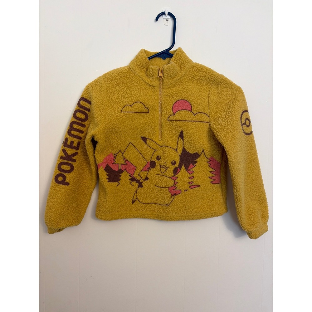 Pokemon Sherpa Fleece Pullover Kids Size 6/7 Yellow Excellent Pikachu 1/4 Zip